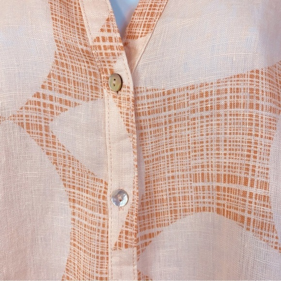 Joie Linen Button Up Peach Print Blou Size M - Picture 3 of 5